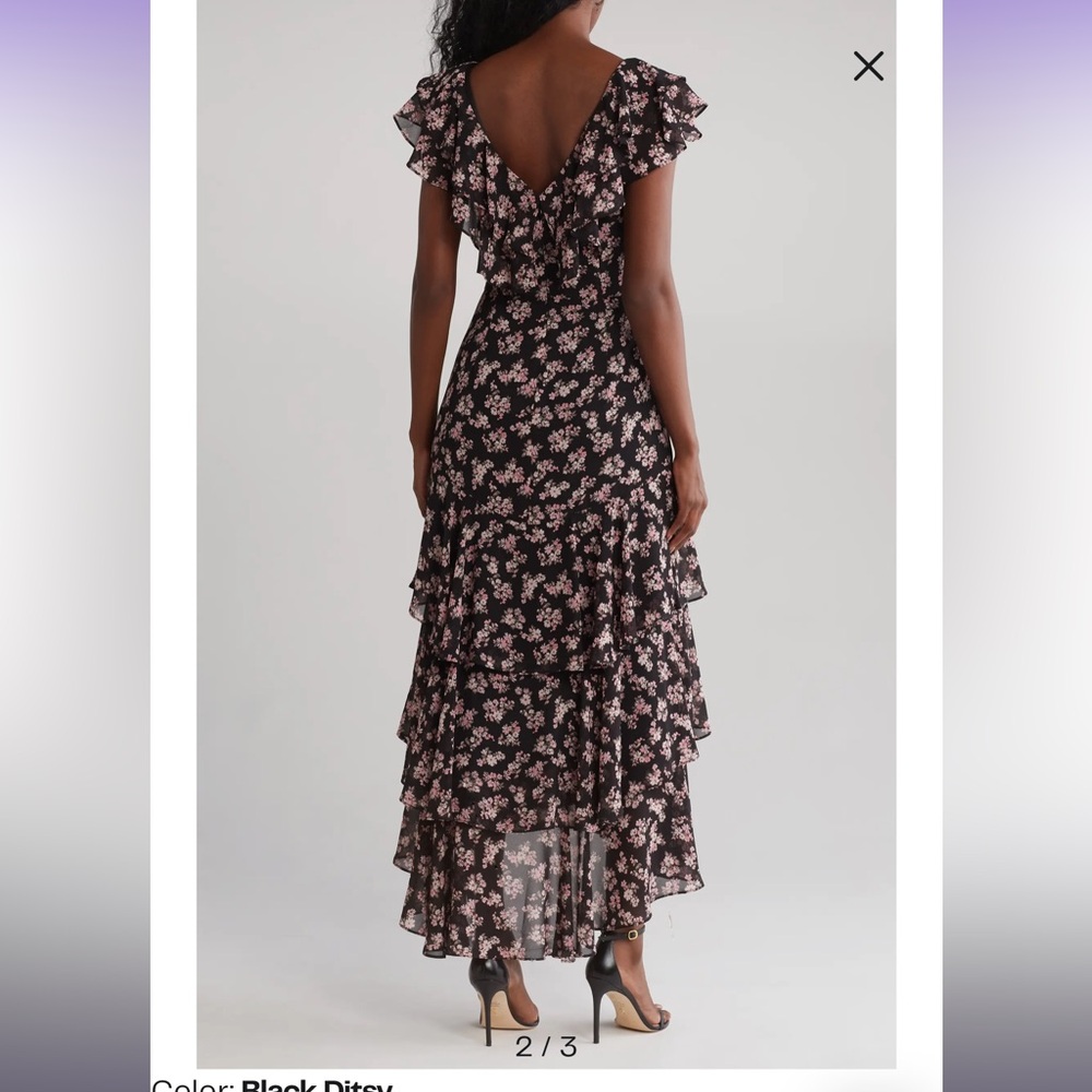 Floral Black Ditsy Tiered Women's Dress